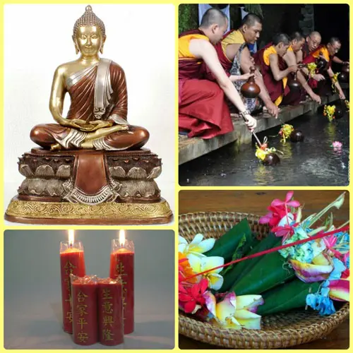 1. Buddha Rupang, Bunga, Lilin, Air, Dupa